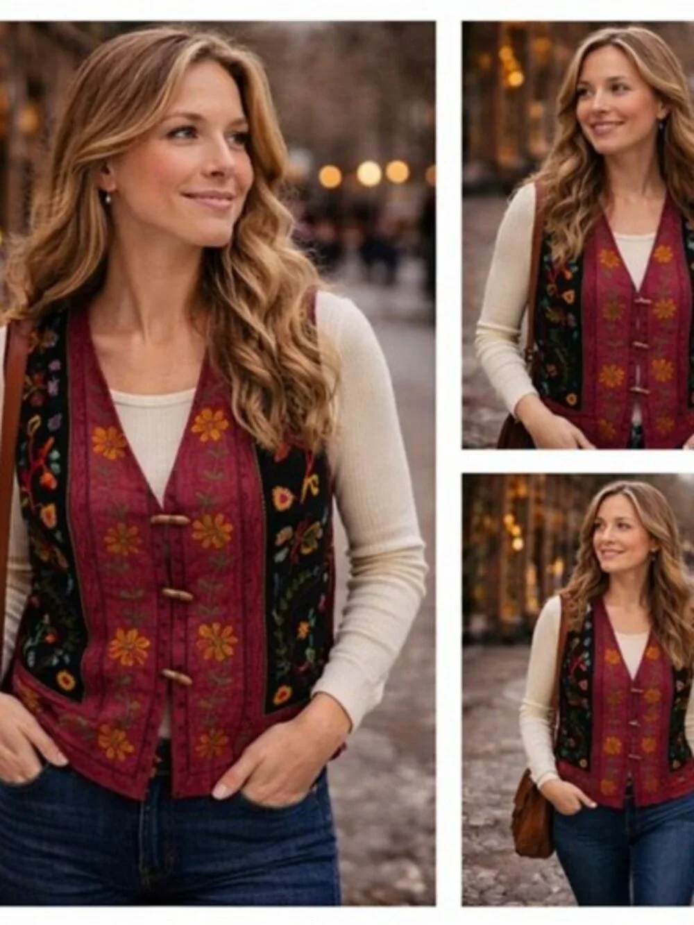 Vintage Lizwear Embroidered Floral Vest - Artisan Boho Statement Piece